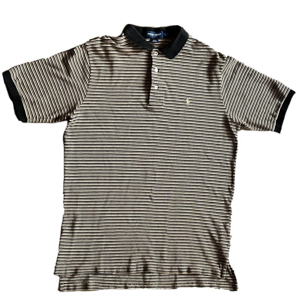 polo golf ralph lauren stripe 1/4 button up casual style polo shirt Sz large